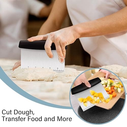 Ecavria Bench Scraper, Premium Stainless Steel Dough Scraper with 2 PCS Flexible Bowl Scraper, Dough Cutter with Measuring Scale, Versatile Kitchen Scraper Set for Pastry Bread Pizza Cake thumbnail 3