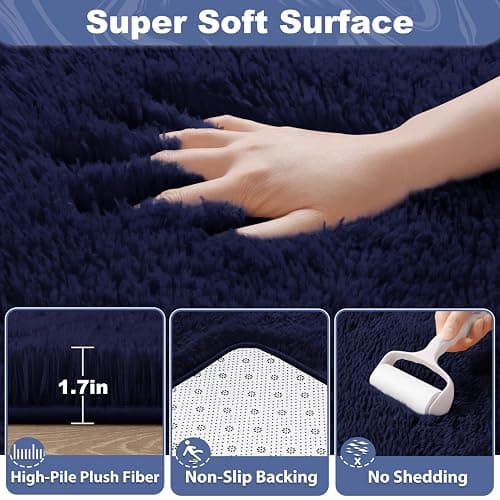 EVOIONOS Ultra Soft Area Rug for Bedroom, 4x6 Machine Washable Fluffy Shag Rug for Living Room, Plush Non Slip Carpet Indoor Floor Bedside Nursery Kids Girls Room Dorm, Home Decor Aesthetic, Navy Blue thumbnail 3
