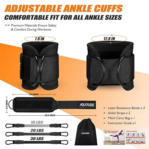 KUTIZE Ankle Resistance Bands with Cuffs for Women & Men - 3-Level Adjustable Leg & Glute Workout Equipment, Portable Home Gym Exercise Bands for Kickbacks, Hip Thrusts, Yoga, Strength Training thumbnail 4