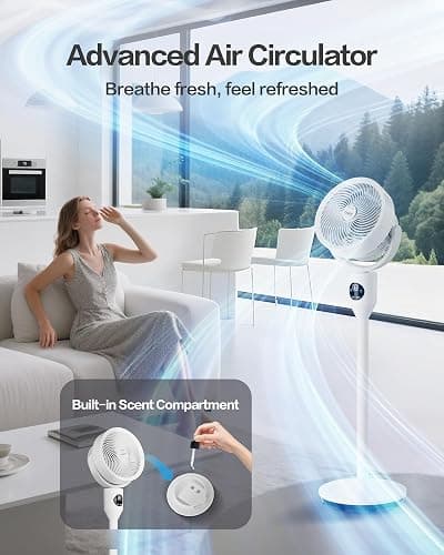 Candy Standing Fan for Bedroom, 3 Heights Adjustable Pedestal Fan with Remote, 90° Oscillating Floor Fan, 8 Speeds & 3 Modes, 25dB Quiet Room Fan, 12H Timer, for Dorm, Home, Office thumbnail 3