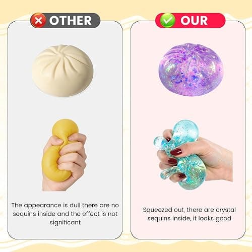 Sugar Glitter Dumpling Squishies, 2026 New Mystery Bun Dumpling Squishy with Steamer Box, Squeeze Ball Fidget Sensory for Stress Relief (Golden) thumbnail 4
