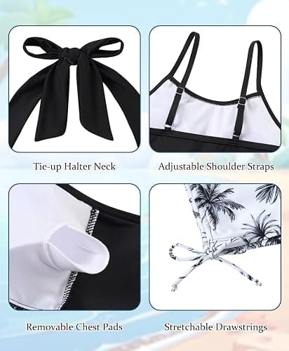 Cuddomper Girls Tankini Swimsuit 2 Piece Halterneck Bathing Suit for Teens Size 7-16 thumbnail 6