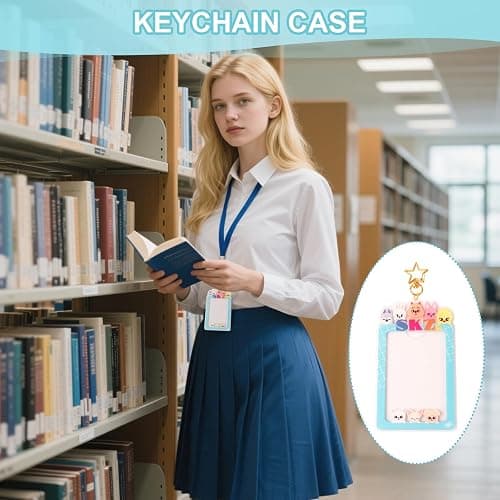 SKZO Keychain Photocard Holder Keychain Photo Frame Keychains Animals Cartoon Photo Sleeve Idol Card Holder Protective Case for Stray Fans (Blue) thumbnail 5