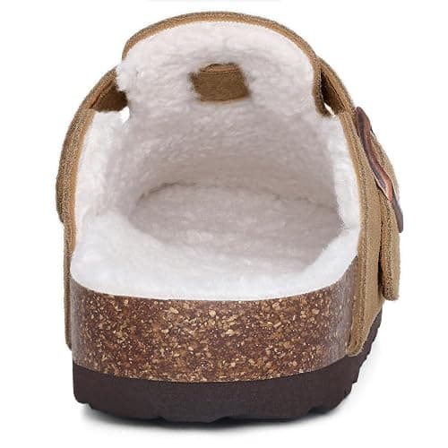 KIDMI Women's Fur Lined Suede Clogs Fuzzy Cork Footbed Mules Slip On Winter Potato Shoes thumbnail 4