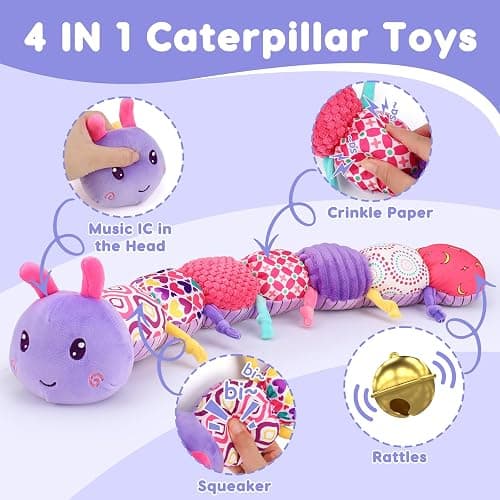 Topsochir Baby Girl Toys 0-3-6 Months Musical Stuffed Animals Plush Caterpillar Toy with Crinkle Rattles Tummy Time Sensory Learning Toys for Infants 6-9-12 Months Newborn Girls Boys Shower Gifts thumbnail 2