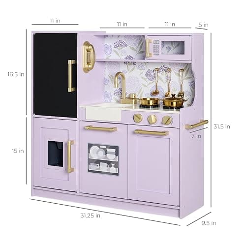 Best Choice Products Wooden Play Kitchen for Kids, Pretend Play Cooking Toy Set with Sink, Oven, Microwave, Refrigerator, Ice Maker & Accessories, Kitchen Playset for Toddlers Ages 3+ - Lavender thumbnail 2