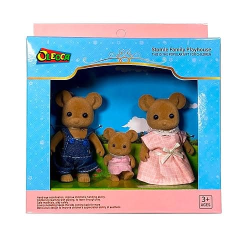 OLEOCA Family Brown Mouse Figures — Set of 3 Collectible Flocked Mini Dolls with Removable Clothes, Miniature Dollhouse Pretend Play Figures for Kids Ages 3+ thumbnail 8