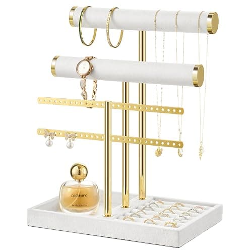 bussdis 3 Tier Bracelet Holder Display - Detachable T Bar White Velvet Bracelet Holder, Jewelry Holder Organizer for Bracelet, Necklace, Earrings, Rings - Image 1