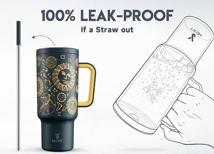 Meoky 40 oz Tumbler with Handle and Straw, Tumbler with Lid and Straw, Insulated Stainless Steel Travel Mug, 100% Leak-proof, Keeps Cold for 34 Hours or Hot for 10 Hours (Tarot) thumbnail 4