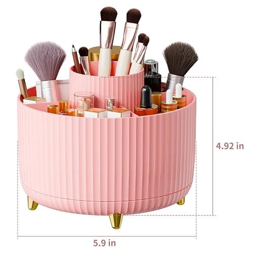 360° Rotate Makeup Brush Holder Organizer, Makeup Organizers Countertop, Makeup organization and Skincare Storage for Vanity, Desktop, Bathroom (Pink) thumbnail 3