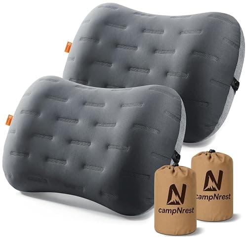 Inflatable Camping Pillow - Ultralight Compact Air Pillow for Travel, Backpacking & Hiking - Ergonomic Neck & Lumbar Support - Portable Inflatable Pillow with Removable Washable Cover - (Grey 2 Pack) - Image 1