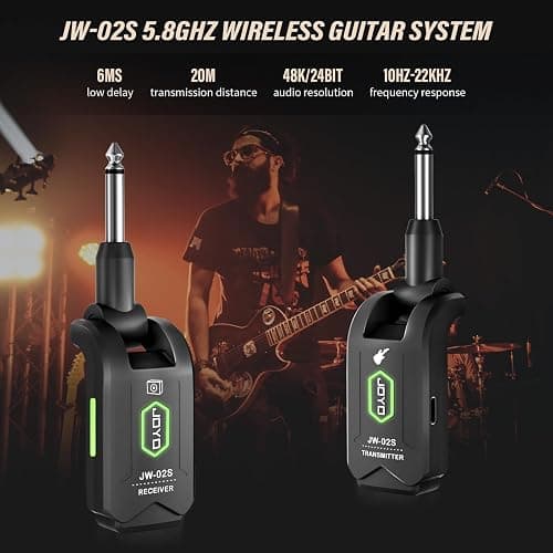 JOYO 5.8GHz Wireless Guitar System Wireless Guitar Transmitter Receiver Rechargeable Audio with 4 Signal Channels for Electric Guitar Bass 20M (JW-02S) thumbnail 2
