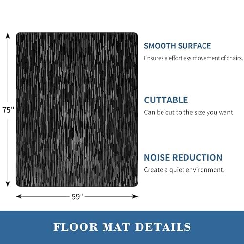 Office Chair Mat, TYDLE 59"x75" Large Chair Mat for Hard Floor, Vinyl Mat for Gaming Chairs, Slip Resistant Rolling Computer Under Desk Mat for Hardwood Floor, Black thumbnail 2