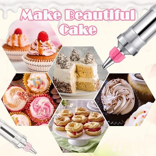 Hendiy Dessert Decorating Syringe Set, Frosting Piping Kit Stainless Steels Cake Decorating Kit with 6 Piping Tips & 9 silicone cupcakes, Cupcake Decorating Kit Piping Bags and Tips Set thumbnail 4