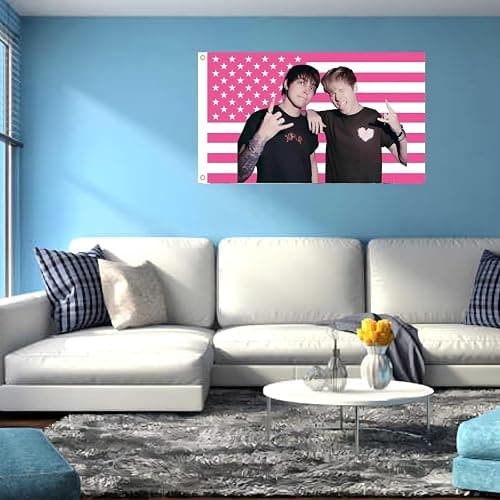 WENWELL Sam and Colby American Flag Wall Tapestry, Pink and White Stars and Stripes Design, Polyester Banner with Brass Grommets, 3x5 Feet, for College Dorm Room, Bedroom thumbnail 3