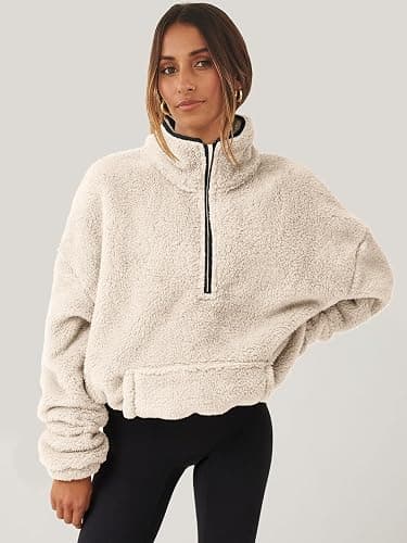 ANRABESS Sweatshirt for Women Zip Up Hoodies Cropped Pullover Fleece Hooded Sherpa Sweaters Tops 2025 Fall Winter Clothes thumbnail 2