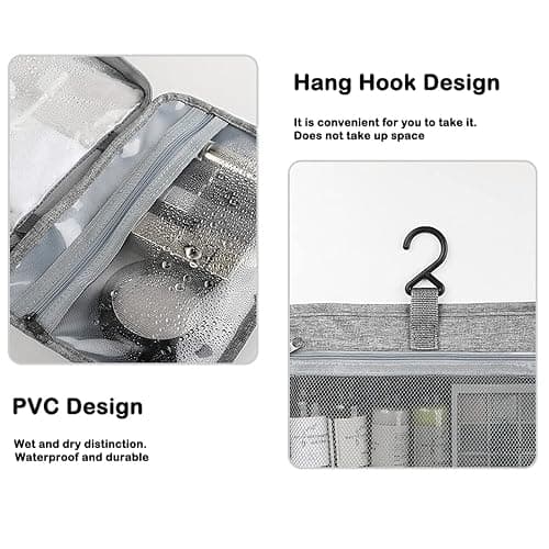 Hanging Toiletry Bag, Men & Women Travel Makeup Wash Bag, Portable Cosmetic Bag Waterproof Multifunctional Travel Organizer for Women, Men, Girls, Business Trip (Grey) thumbnail 6