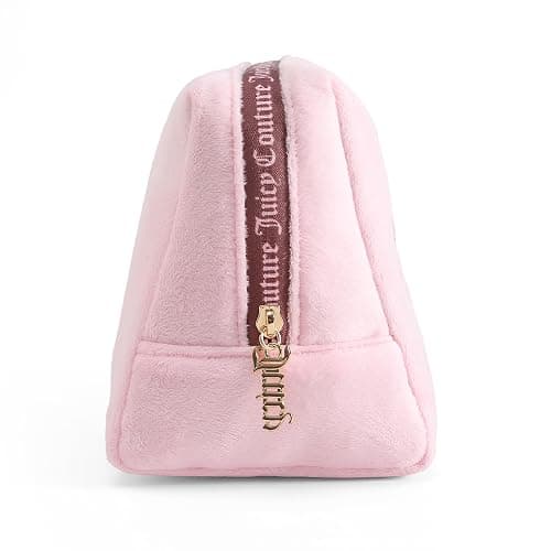 Juicy Couture Pink Makeup Bag Cosmetics Organizer Travel Essentials Zip Top Wedge Gold Terroir Dog Rhinestone Crown Velour thumbnail 4