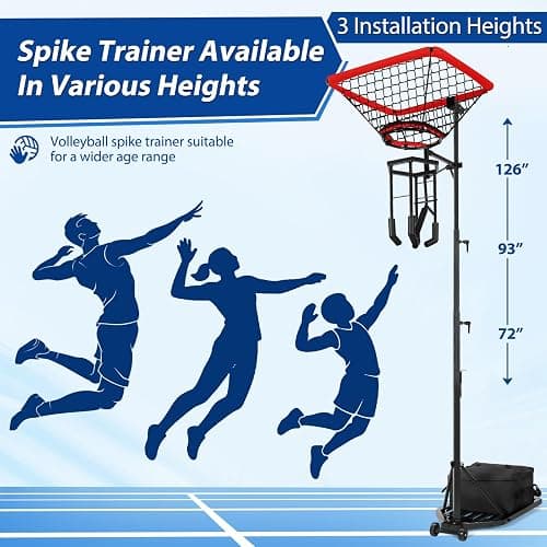 HVDI Volleyball Setter & Spike Trainer System, Heavy Duty Volleyball Training Aid Set – 88LB Sandbag Base with Dual Wheels for Easy Mobility, Adjustable Hitter & Receiver Combo System thumbnail 2
