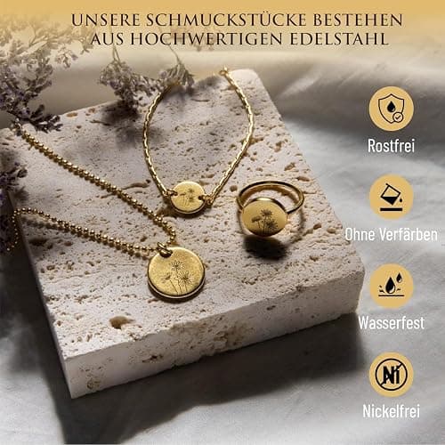 Kleeblattarmband - wasserfest I Armband Gold I Damen Armband mit Anhängern für Mutter & Tochter I für Weihnachten und andere Anlässe I Edelstahl I Größe 17-20 cm (Schwarz Gold) thumbnail 5