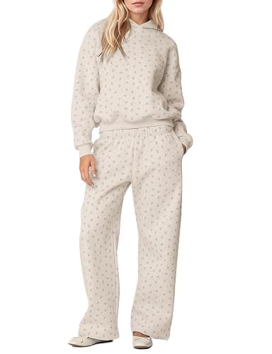 OLAPTA Women 2 Piece Outfits Ditsy Flower Print Sweatsuits Sets Long Sleeve Sweatshirts Wide Leg Sweatpants Fall Tracksuits - Image 1