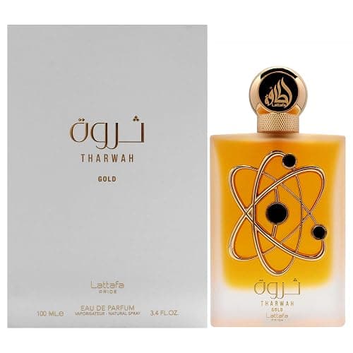 Lattafa Perfumes Tharwah Gold for Unisex Eau de Parfum Spray, 3.4 Ounce - Image 1