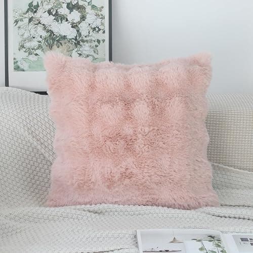 NIULAA Soft Fluffy Faux Fur Throw Pillow Covers 16x16 Blush Pink Set of 2 Luxury Thick Plush Cute Decorative Pillowcases for Sofa Couch Living Room thumbnail 4