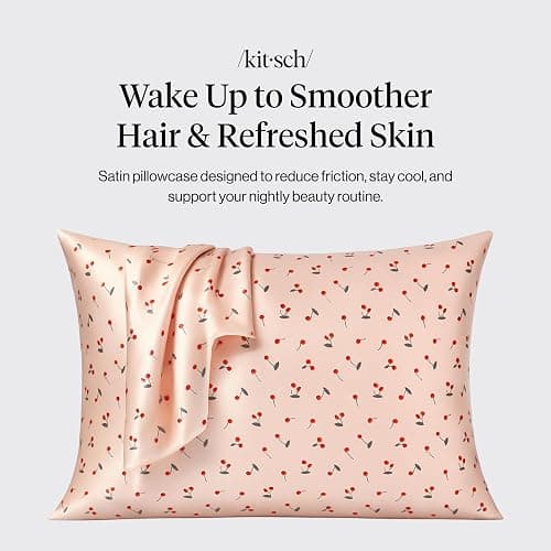 Kitsch Satin Pillowcase, Softer Than Silk Pillow Cases Queen, Cooling Pillow Covers, Satin Pillowcase w/Zipper for Hair, Skin & Quality Sleep, Wrinkle-Free & Smooth, Queen Size 19"x26", Cherry Print thumbnail 3