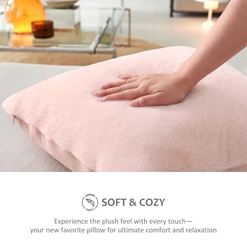 Pallene Faux Fur Plush Throw Pillow Covers 18x18 Set of 2, Luxury Soft Fluffy Cozy Decorative Pillow Covers for Sofa, Couch, Living Room, Blush Pink thumbnail 4