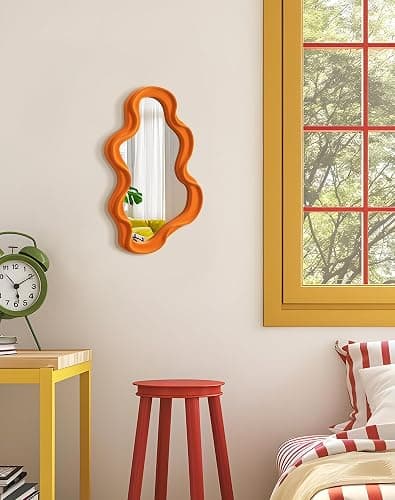 TEIPAI Small Decorative Mirror for Girly Bedroom Dresser Decor, Vivid Abstract Wavy Wall Mirrors for Home Aesthetic Book Coffee Shop Hotel Decoration, Unique Gift for Birthday Thanksgiving (Orange) thumbnail 6