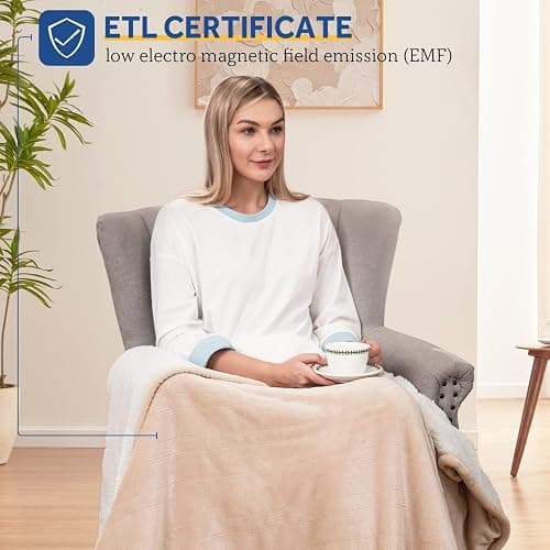 SEALY Heated Blanket Electric Throw, Flannel & Sherpa Heating Throw with 6 Heat Settings & 2-10 Hours Auto Shut Off, Fast Heating & ETL Certification, 50x60 Inch, Beige thumbnail 8