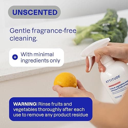 ATTITUDE Fruit & Vegetable Wash, Unscented Food-Safe Produce Wash to Remove Dirt, Wax & Residue, Vegan Plant-Based Produce Cleaner, 27.1 Fl Oz thumbnail 4