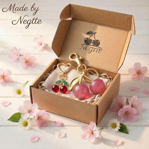 NEGTTE Keychain Cherry Bag Charms - Adorable Key Chains Women Cute for Handbags & Car Keys | Fashion Gift for Women thumbnail 6
