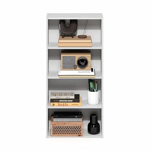 Furinno Basic Book Shelf, 4-Tier Bookcase with Open Shelf, Bookshelf, Cube Storage Organizer, 7 x 17 x 35, for Living Room, Bedroom, Home Office, White thumbnail 4