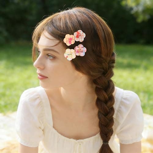 4Pcs Cute Jelly Colorful Flower Button Hair Clips for Women ，Preppy Plaid Pattern Duckbill Barrettes, Y2K Hair Styling Accessories for Bangs, Skincare & Daily Hairstyling thumbnail 5