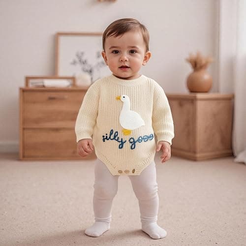 Ysfanwuxi Newborn Baby Boy Girl Sweater Romper Silly Goose Embroidery Knit Onesie Knitted Bodysuit Warm Fall Winter Clothes thumbnail 2