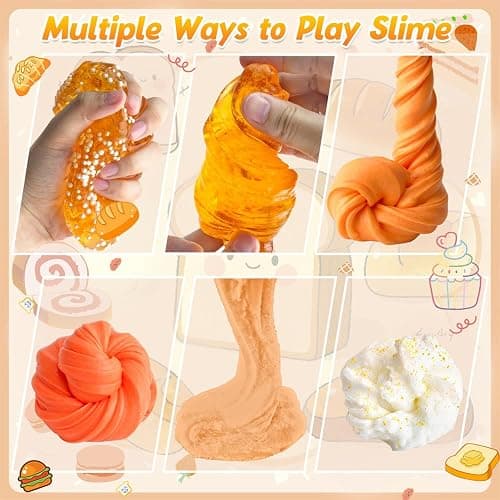 6 Packs Gradient Orange Slime Kit - Cloud Slime, Butter Slime & Clear Slime, Crunchy Slime for Kids with Various Slime Add-ins, Non Stick Slime Party Favors for Girls and Boys, 360ml Kids Slime(Bread) thumbnail 6