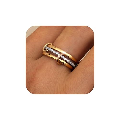 Dochais Anelli Argento Oro 18k Placcato Donna impilabili e Uomo Anti-ossidazione, Anello 5A Zirconia Cubica Placcati in Oro Set di Chunky Anelli Impilabili Mis 12-24 - Image 1