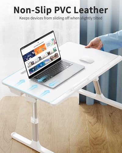 Laptop Bed Tray Table, SAIJI Adjustable Bed Desk for Laptop, Foldable Laptop Stand with Storage Drawer for Eating, Working, Writing, Gaming, Drawing (White, X-Large) - White thumbnail 5