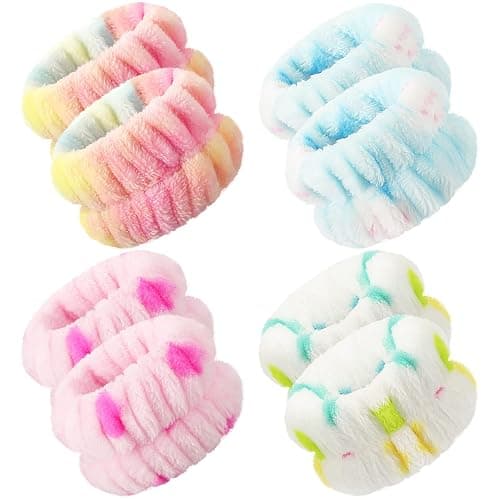 Chuangdi 4 Pairs Wrist Bands for Washing Face Wrist Spa Microfiber Wash Towel Band Scrunchies Absorbent Wristbands Sweatband for Women Prevent Liquid from Spilling(Brisk Colors) - Image 1