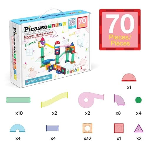 PicassoTiles 70pc Marble Run Magnetic Tiles STEM Set for Kids Ages 3 and Older Magnet Tile Marbles Maze Building Blocks Brain Development Toy Preschool Educational Learning Construction Playset PTG70 thumbnail 6