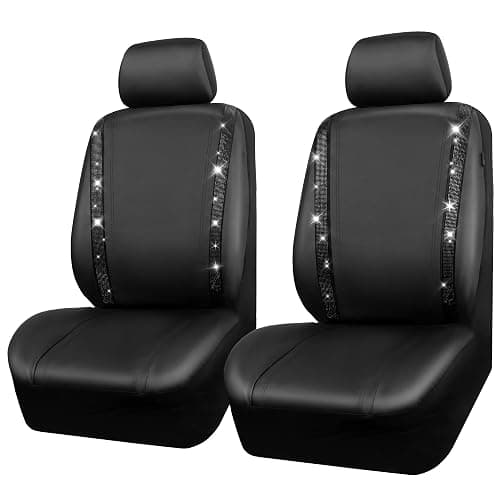 CAR PASS Leather Bling Diamond Car Seat Covers 2 Front Interior Sets, Waterproof Universal Shining Glitter Crystal Sparkle Fit for 95% Automotive Truck SUV Cute Women Girl, Black Rhinestone thumbnail 8