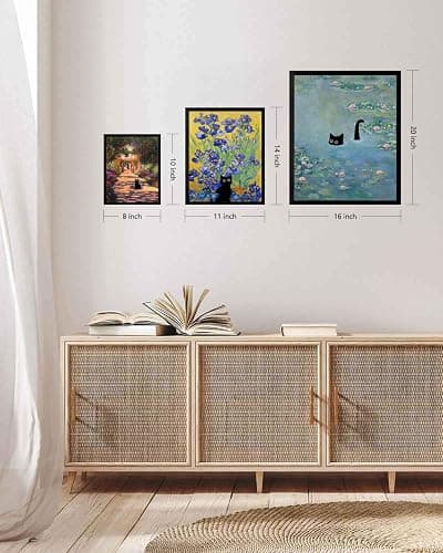 Hamduker Cat Wall Art Monet Prints Vintage Canvas Wall Art Funny Cat in Water Lilies Posters for Room Bedroom Living Room Bathroom Wall Decor Aesthetic (Size: 8''x10''x1pcs) thumbnail 7