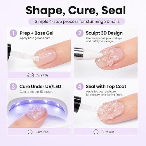 Beetles 3D Gel Nail Art, 30g Clear Solid Builder Nail Gel & Sculpting Pen | 5 in 1 Non-Sticky Hand Sculpting Building 3D Nail, for Beginner DIY UV Nails at Home, Crystal Orb Gifts for Women thumbnail 3