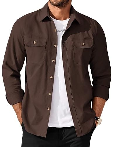 COOFANDY Mens Shirt Jacket Casual Button Up Shirts Long Sleeve Lightweight Shacket with Flap Pockets - Image 1