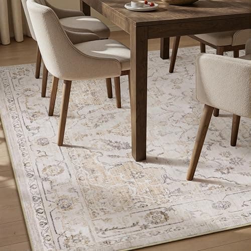 Resare 5x7 Area Rug, Washable Rugs for Living Room, Beige Rug for Bedroom Non Slip Vintage Floral Carpet for Dining Room Playroom Office thumbnail 7