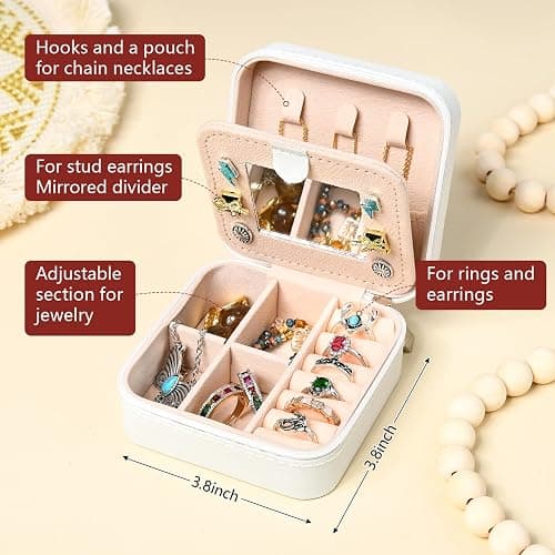 Western Jewelry Box Case Black Brown Cowhide Print Travel Jewelry Organizer Christmas Gifts for Women Country Girls Cowgirl Stuff Small Portable Travel Accessories for Women -White Cowhide thumbnail 3