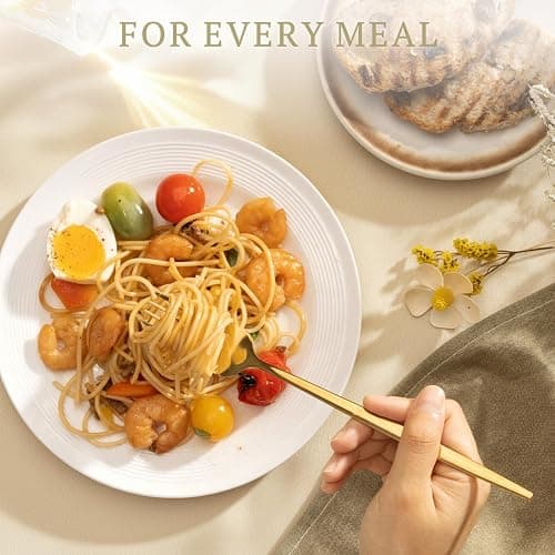 Astercook Silverware Set 48-Piece Gold Flatware Set with Steak Knives Food-Grade Stainless Steel Cutlery Set for 8 Mirror Polished Utensils Set for Home Kitchen Restaurant Valentine's Gift thumbnail 7