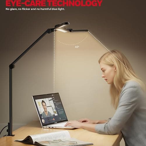 Honeywell Wide-Coverage LED Desk Lamp with Clamp, High-Efficiency 22W Eye-Caring Task Light with 4 Color Modes, Stepless Dimming & Adjustable Arm for Home Office and Multi-Monitor Desks, HJ3 thumbnail 6
