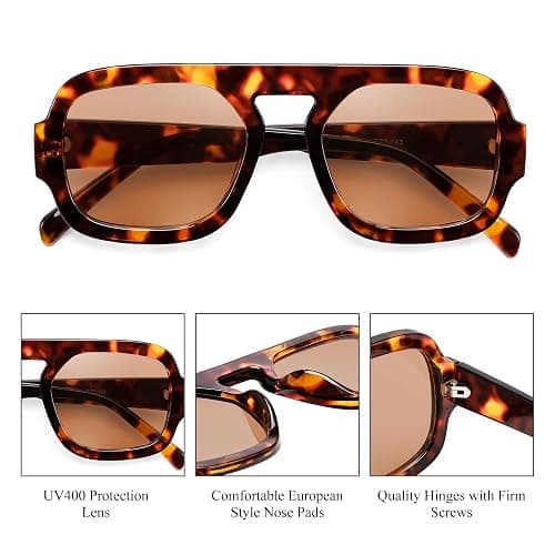 FEISEDY Trendy Square Aviator Oversize Sunglasses for Women, Vintage 70s Flat Top Shades B4175 thumbnail 6